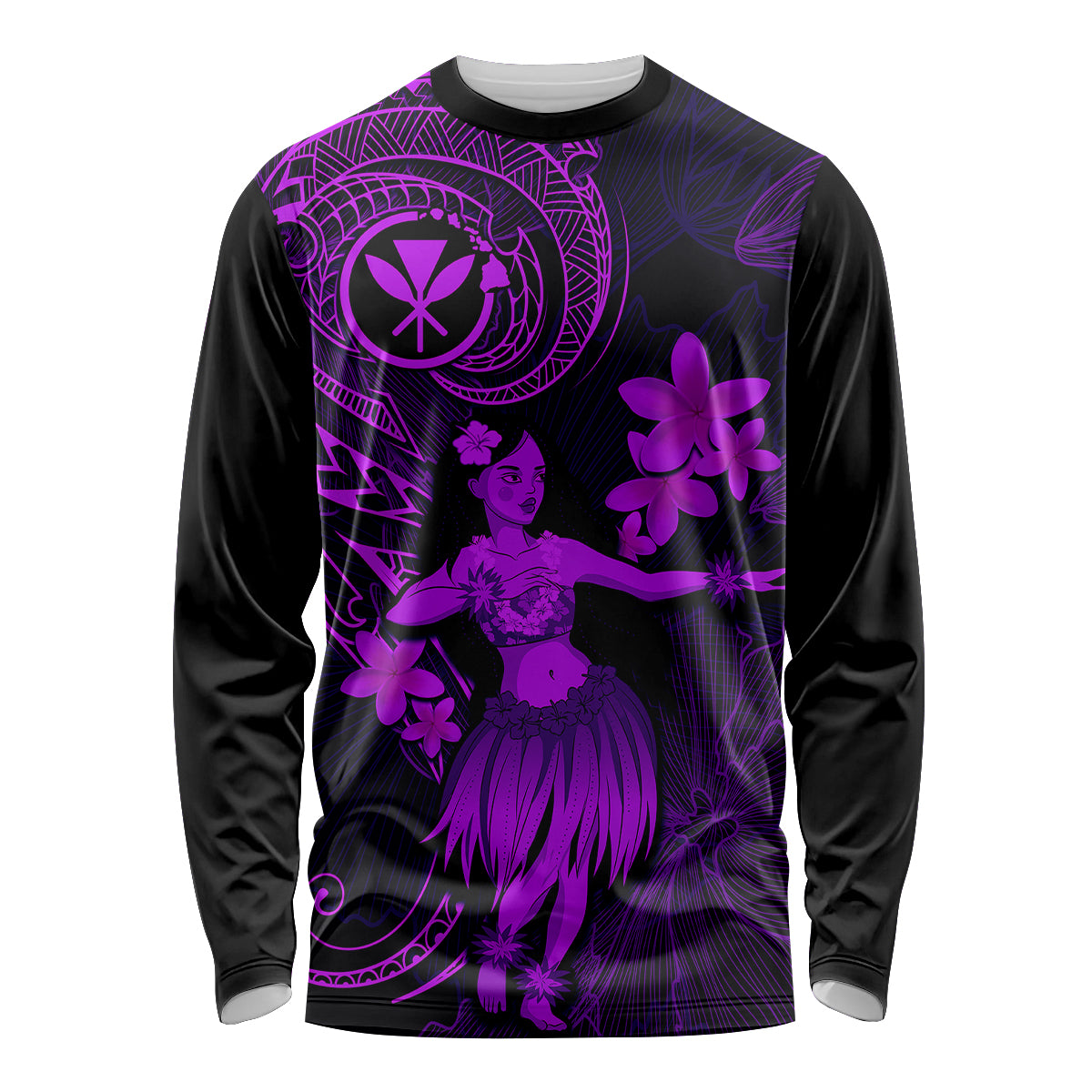Hawaii Long Sleeve Shirt Hula Girl Mix Polynesian Plumeria Purple Version LT14 Unisex Purple - Polynesian Pride