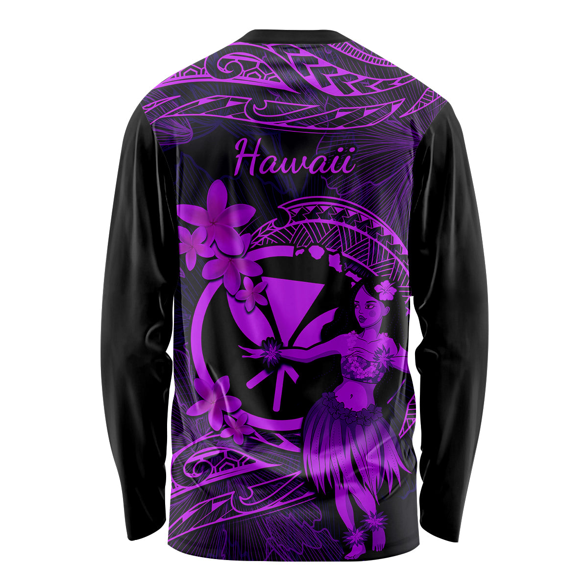 Hawaii Long Sleeve Shirt Hula Girl Mix Polynesian Plumeria Purple Version LT14 - Polynesian Pride