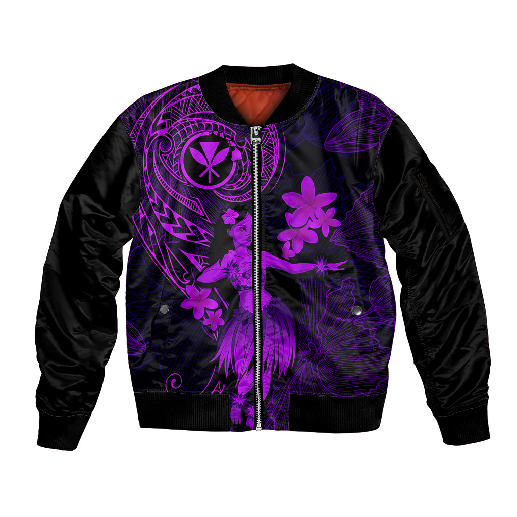 Hawaii Sleeve Zip Bomber Jacket Hula Girl Mix Polynesian Plumeria Purple Version LT14 Unisex Purple - Polynesian Pride