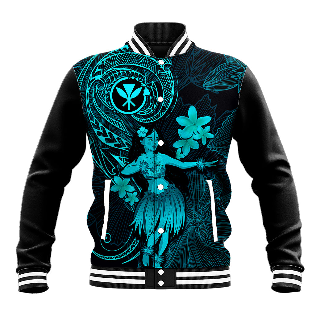 Hawaii Baseball Jacket Hula Girl Mix Polynesian Plumeria Turquoise Version LT14 Unisex Turquoise - Polynesian Pride