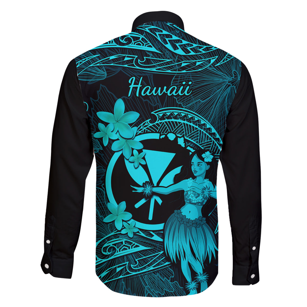 Hawaii Family Matching Mermaid Dress and Hawaiian Shirt Hula Girl Mix Polynesian Plumeria Turquoise Version LT14 - Polynesian Pride