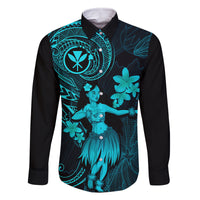 Hawaii Family Matching Puletasi Dress and Hawaiian Shirt Hula Girl Mix Polynesian Plumeria Turquoise Version LT14 Dad's Shirt - Long Sleeve Turquoise - Polynesian Pride