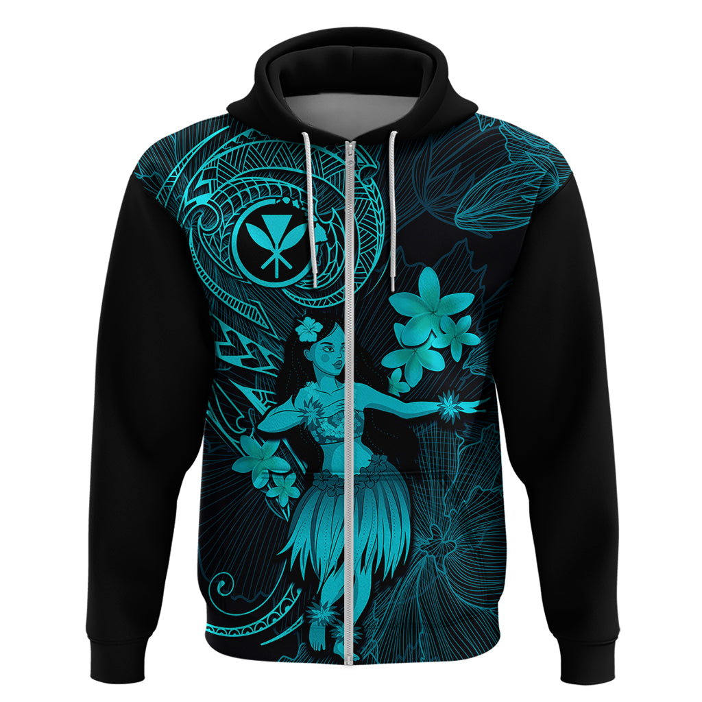 Hawaii Hoodie Hula Girl Mix Polynesian Plumeria Turquoise Version LT14 Zip Hoodie Turquoise - Polynesian Pride