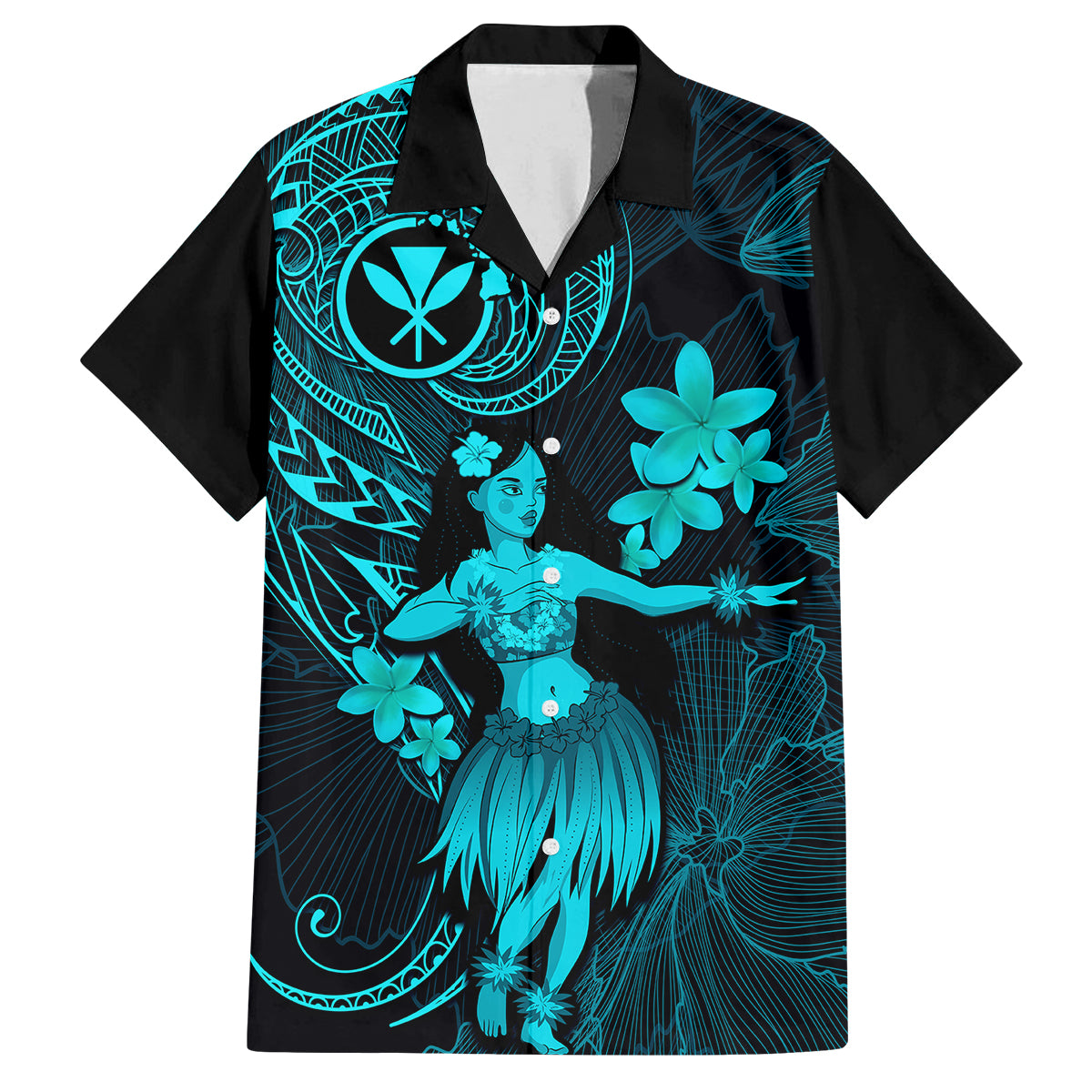 Hawaii Kid Hawaiian Shirt Hula Girl Mix Polynesian Plumeria Turquoise Version LT14 Kid Turquoise - Polynesian Pride