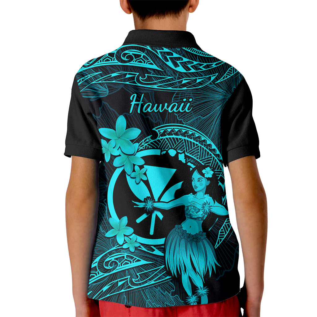 Hawaii Kid Polo Shirt Hula Girl Mix Polynesian Plumeria Turquoise Version LT14 - Polynesian Pride