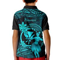 Hawaii Kid Polo Shirt Hula Girl Mix Polynesian Plumeria Turquoise Version LT14 - Polynesian Pride