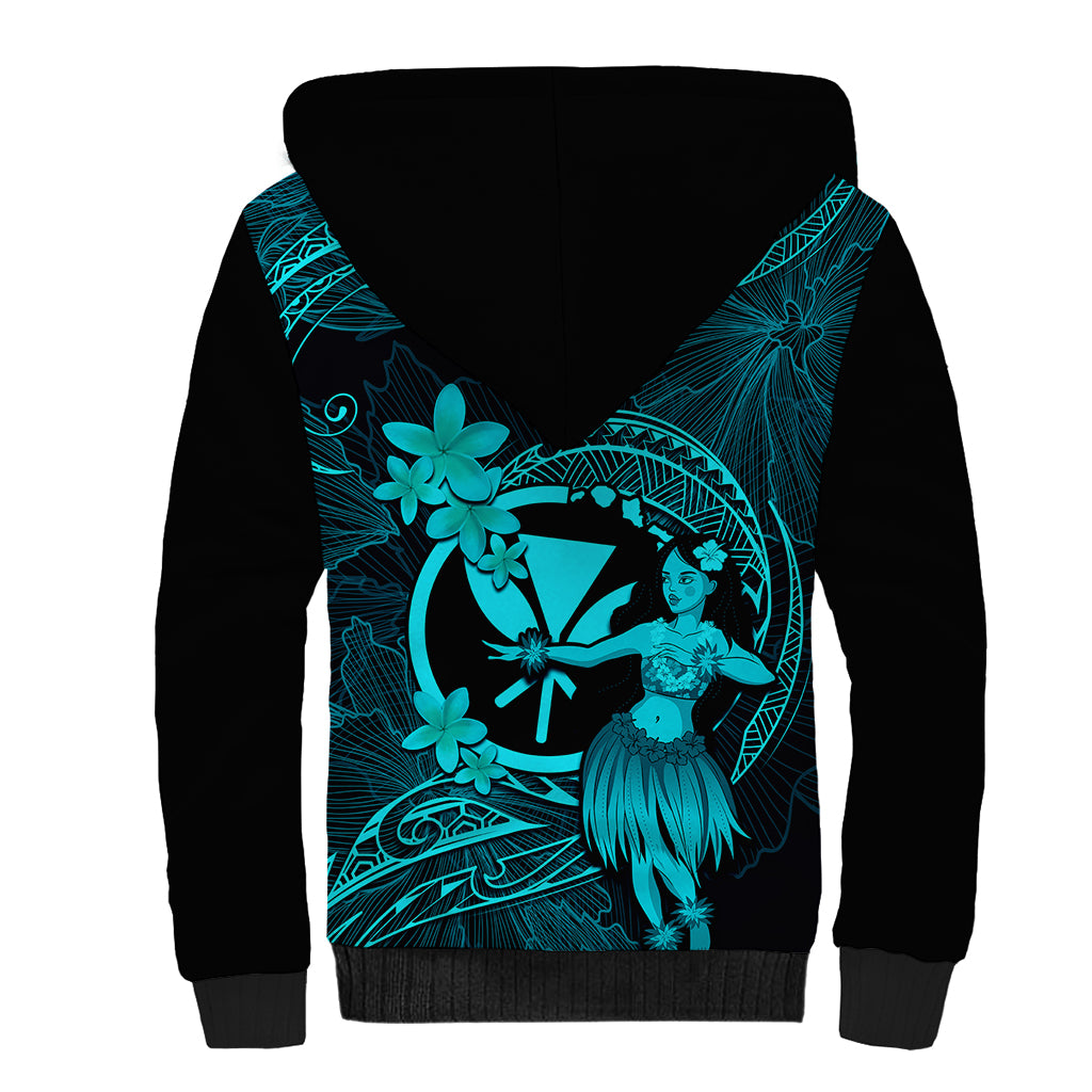 Hawaii Sherpa Hoodie Hula Girl Mix Polynesian Plumeria Turquoise Version LT14 - Polynesian Pride