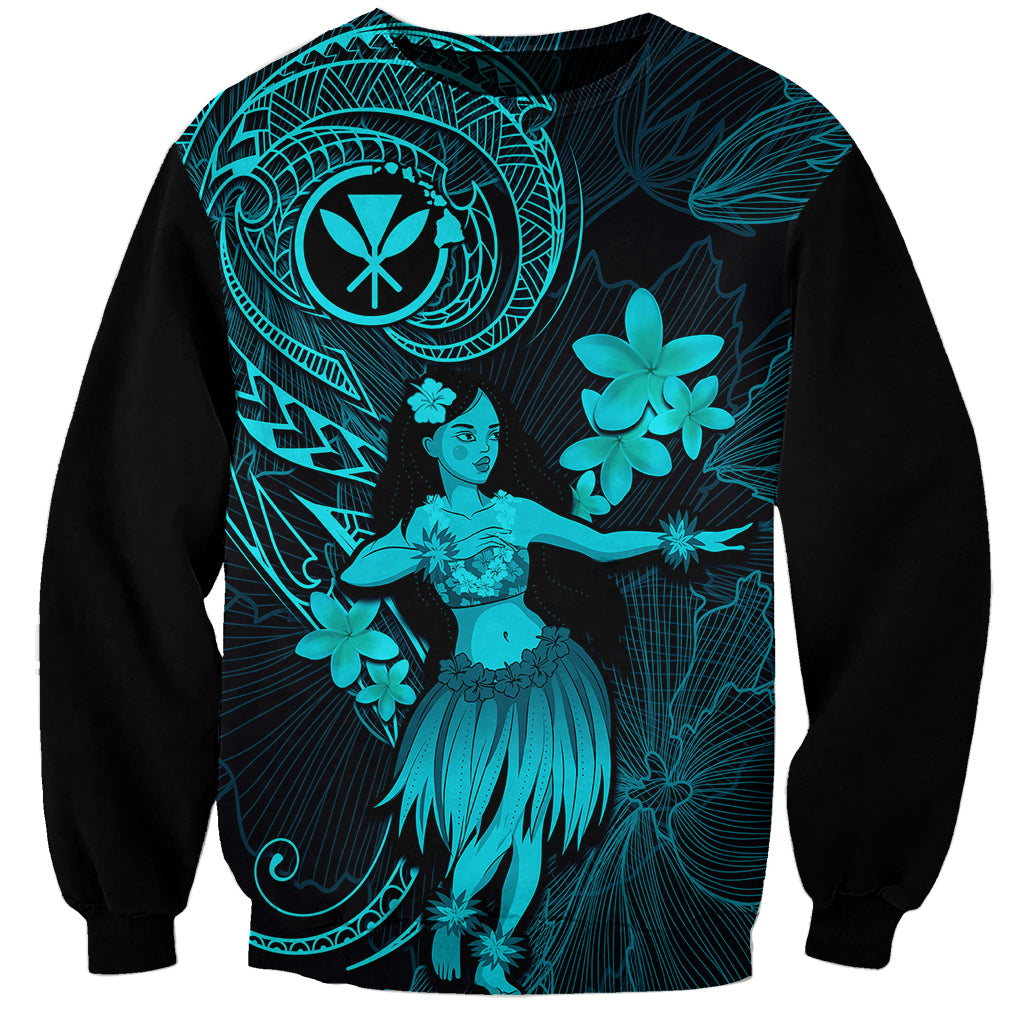 Hawaii Sweatshirt Hula Girl Mix Polynesian Plumeria Turquoise Version LT14 Unisex Turquoise - Polynesian Pride