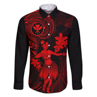 Hawaii Family Matching Long Sleeve Bodycon Dress and Hawaiian Shirt Hula Girl Mix Polynesian Plumeria Red Version LT14 Dad's Shirt - Long Sleeve Red - Polynesian Pride