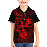 Hawaii Family Matching Off Shoulder Short Dress and Hawaiian Shirt Hula Girl Mix Polynesian Plumeria Red Version LT14 Son's Shirt Red - Polynesian Pride