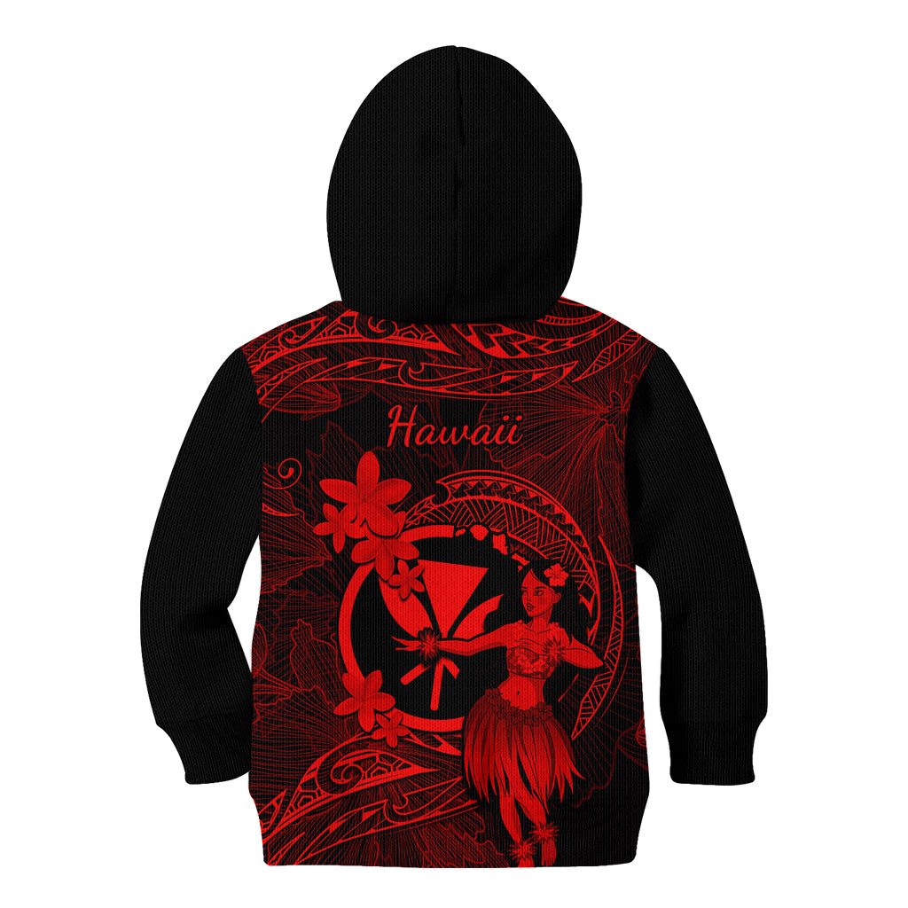 Hawaii Kid Hoodie Hula Girl Mix Polynesian Plumeria Red Version LT14 - Polynesian Pride