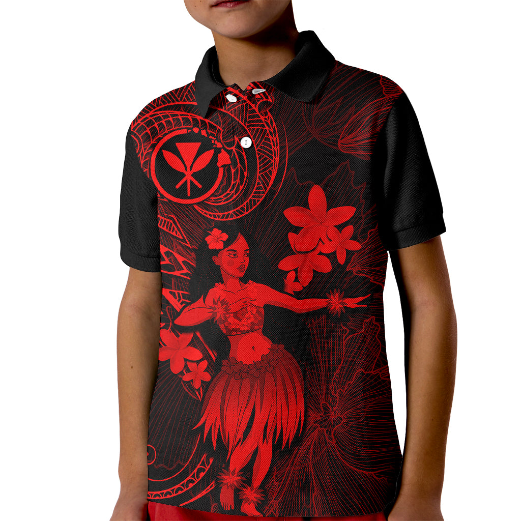 Hawaii Kid Polo Shirt Hula Girl Mix Polynesian Plumeria Red Version LT14 Kid Red - Polynesian Pride