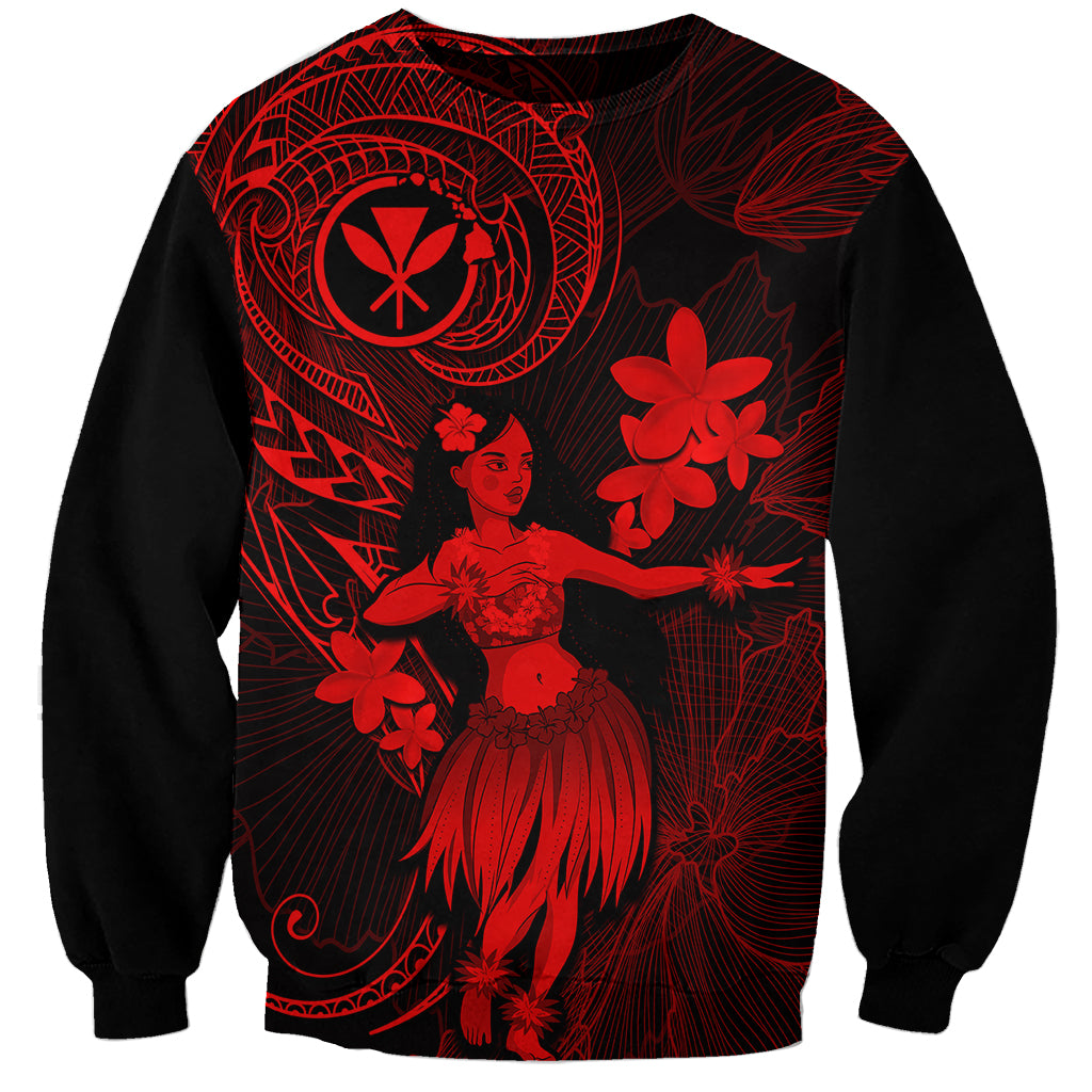 Hawaii Sweatshirt Hula Girl Mix Polynesian Plumeria Red Version LT14 Unisex Red - Polynesian Pride