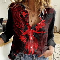Hawaii Women Casual Shirt Hula Girl Mix Polynesian Plumeria Red Version LT14 Female Red - Polynesian Pride