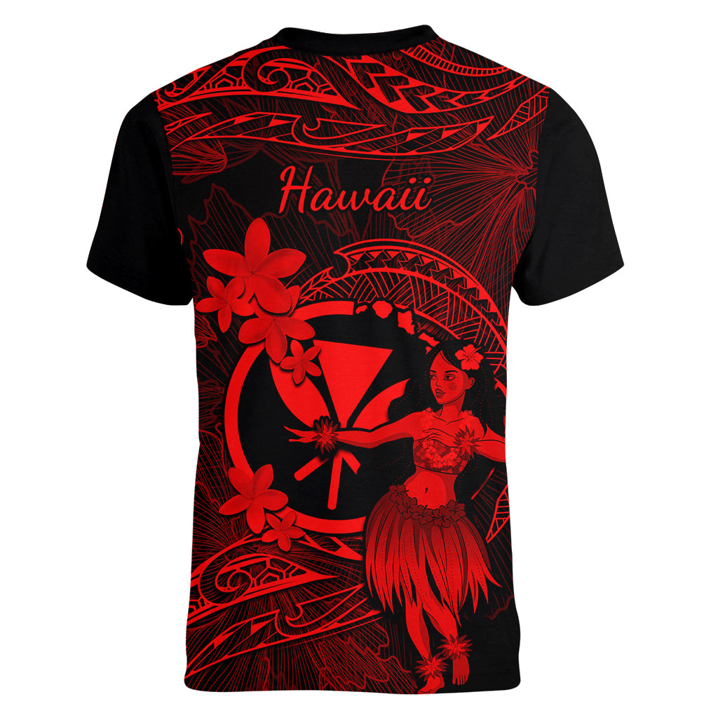 Hawaii Women V Neck T Shirt Hula Girl Mix Polynesian Plumeria Red Version LT14 - Polynesian Pride