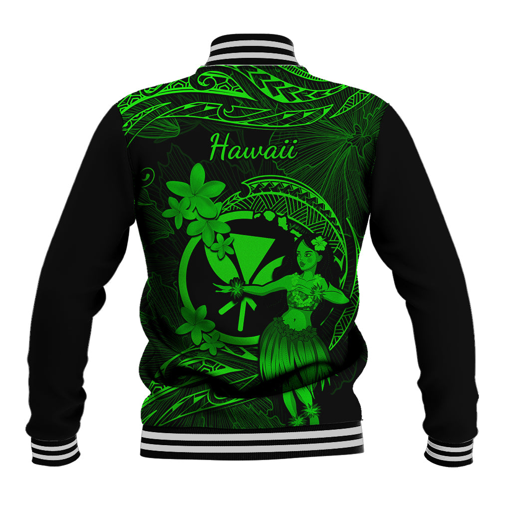 Hawaii Baseball Jacket Hula Girl Mix Polynesian Plumeria Green Version LT14 - Polynesian Pride