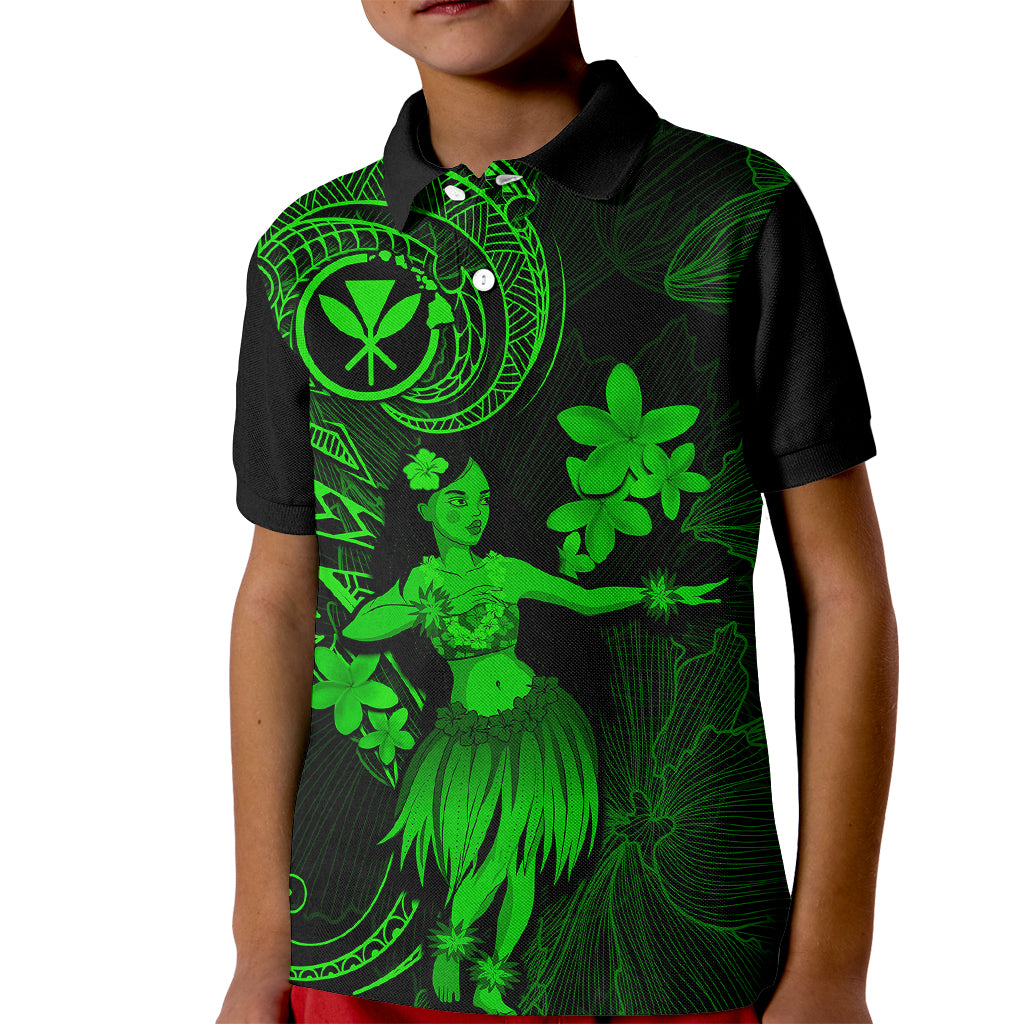Hawaii Kid Polo Shirt Hula Girl Mix Polynesian Plumeria Green Version LT14 Kid Green - Polynesian Pride