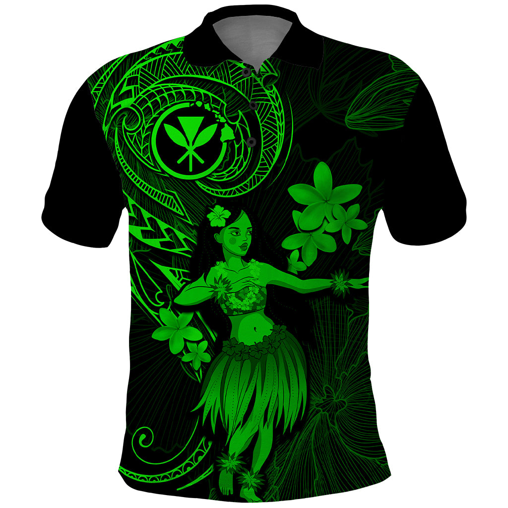 Hawaii Polo Shirt Hula Girl Mix Polynesian Plumeria Green Version LT14 Green - Polynesian Pride