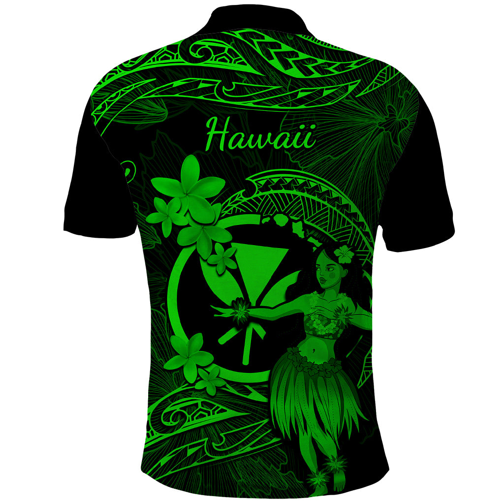 Hawaii Polo Shirt Hula Girl Mix Polynesian Plumeria Green Version LT14 - Polynesian Pride
