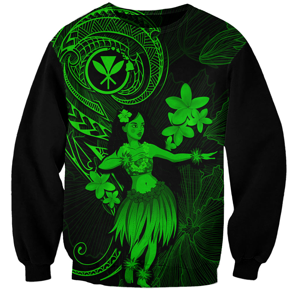 Hawaii Sweatshirt Hula Girl Mix Polynesian Plumeria Green Version LT14 Unisex Green - Polynesian Pride
