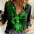 Hawaii Women Casual Shirt Hula Girl Mix Polynesian Plumeria Green Version LT14 Female Green - Polynesian Pride