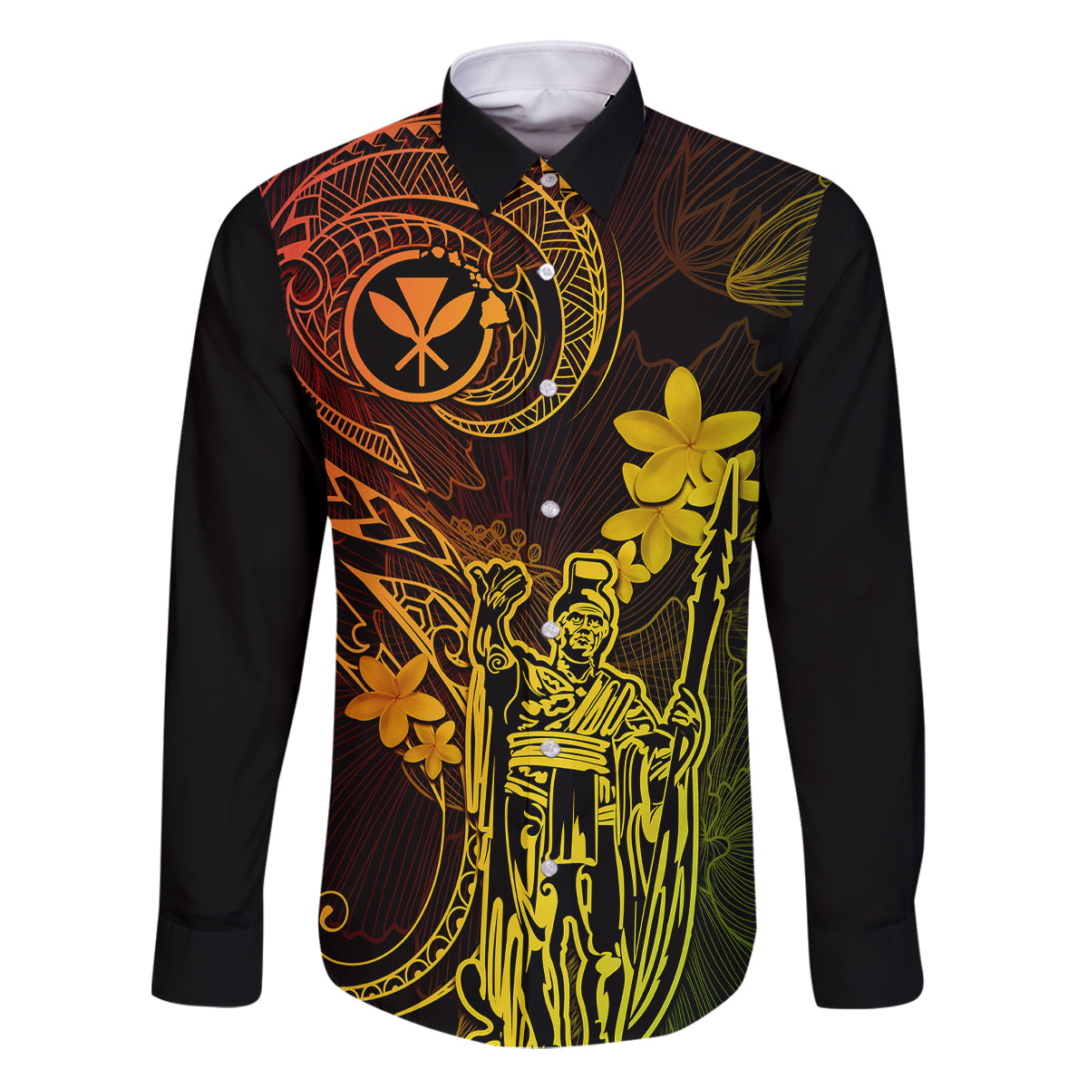 Hawaii Family Matching Off Shoulder Short Dress and Hawaiian Shirt King Kamehameha Mix Polynesian Plumeria Reggae Version LT14 Dad's Shirt - Long Sleeve Reggae - Polynesian Pride