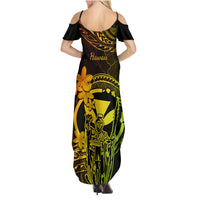 Hawaii Family Matching Summer Maxi Dress and Hawaiian Shirt King Kamehameha Mix Polynesian Plumeria Reggae Version LT14 - Polynesian Pride