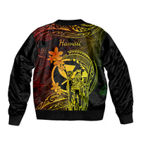 Hawaii Sleeve Zip Bomber Jacket King Kamehameha Mix Polynesian Plumeria Reggae Version LT14 - Polynesian Pride