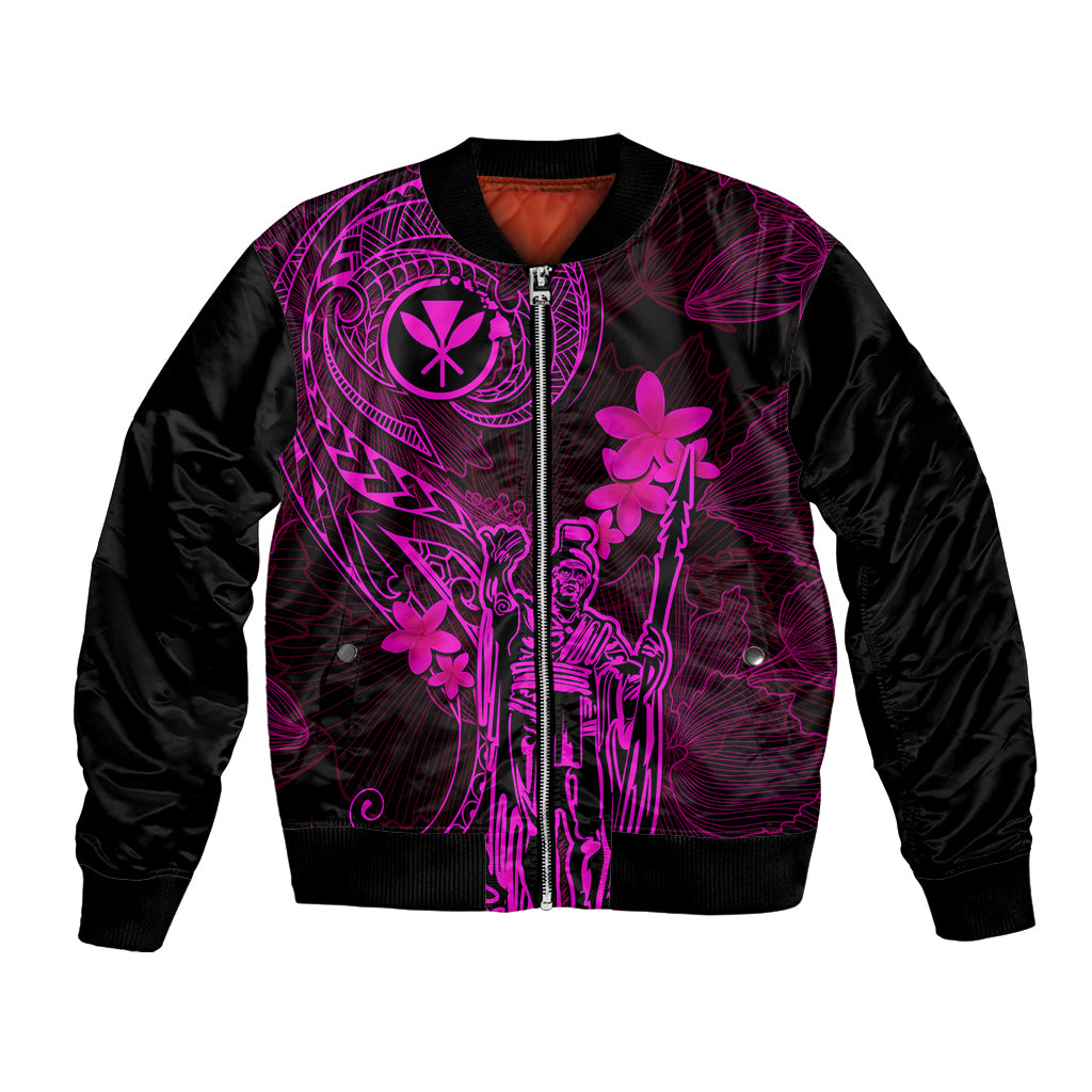Hawaii Bomber Jacket King Kamehameha Mix Polynesian Plumeria Pink Version LT14 Unisex Pink - Polynesian Pride