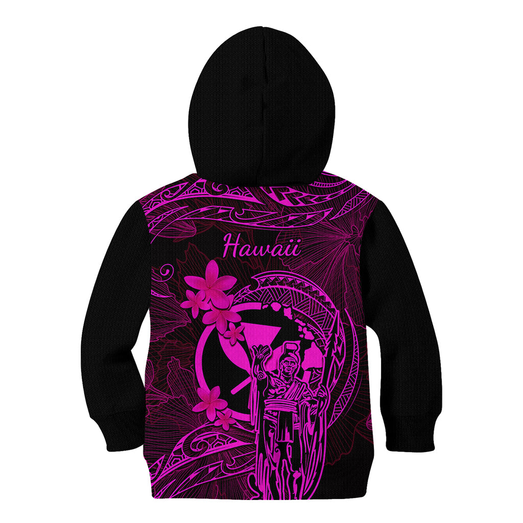 Hawaii Kid Hoodie King Kamehameha Mix Polynesian Plumeria Pink Version LT14 - Polynesian Pride