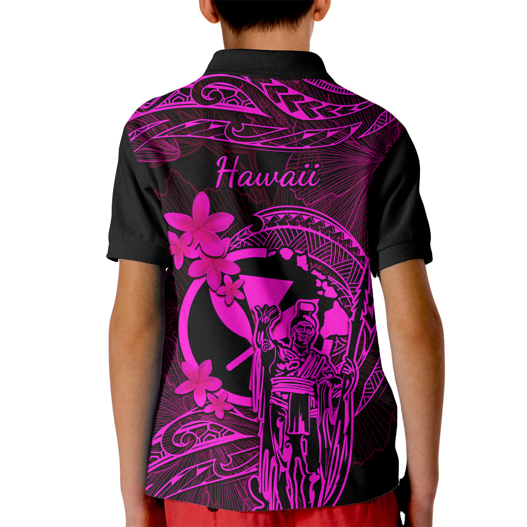 Hawaii Kid Polo Shirt King Kamehameha Mix Polynesian Plumeria Pink Version LT14 - Polynesian Pride