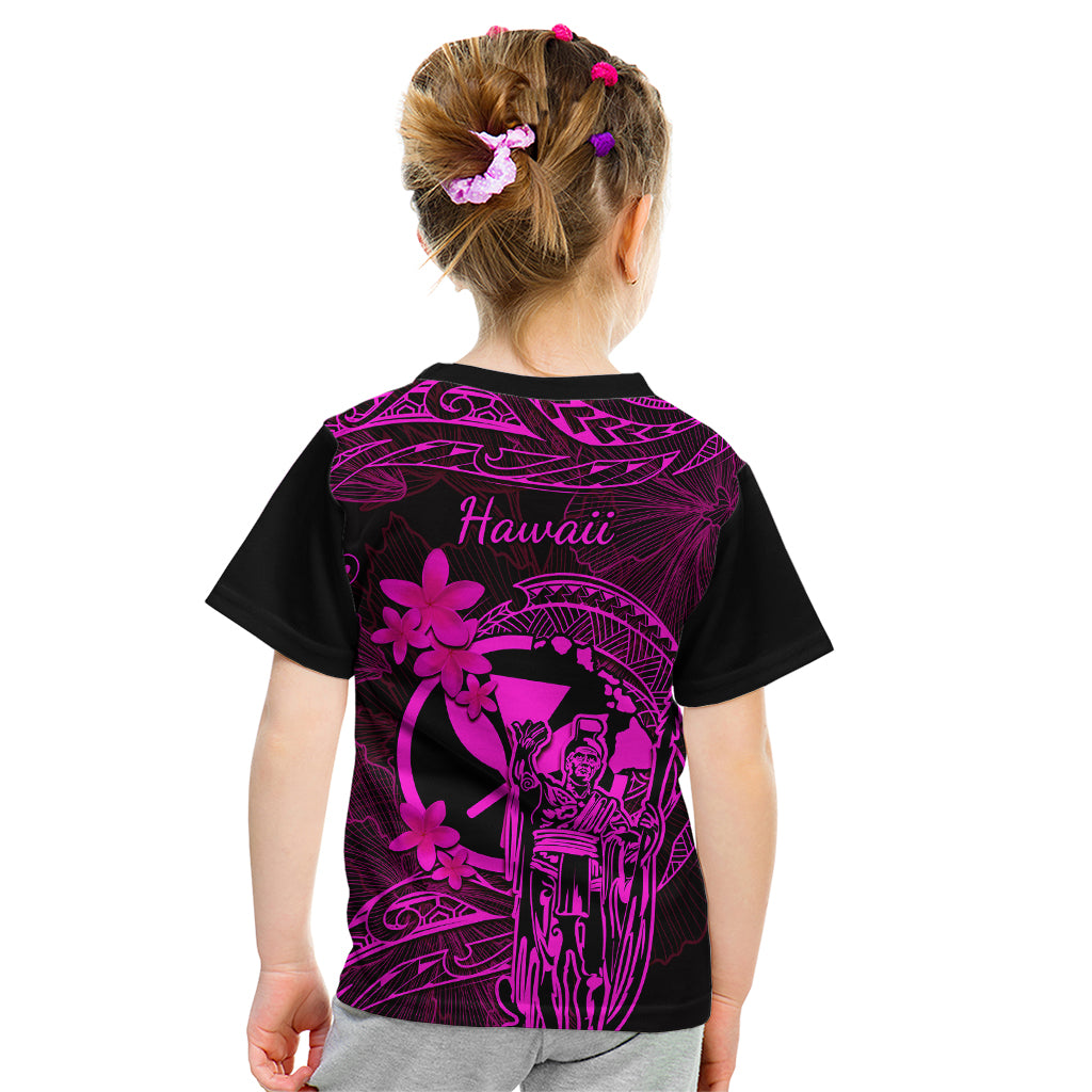 Hawaii Kid T Shirt King Kamehameha Mix Polynesian Plumeria Pink Version LT14 - Polynesian Pride