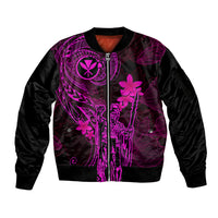 Hawaii Sleeve Zip Bomber Jacket King Kamehameha Mix Polynesian Plumeria Pink Version LT14 Unisex Pink - Polynesian Pride