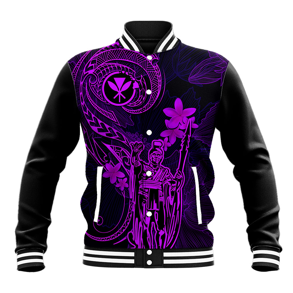 Hawaii Baseball Jacket King Kamehameha Mix Polynesian Plumeria Purple Version LT14 Unisex Purple - Polynesian Pride
