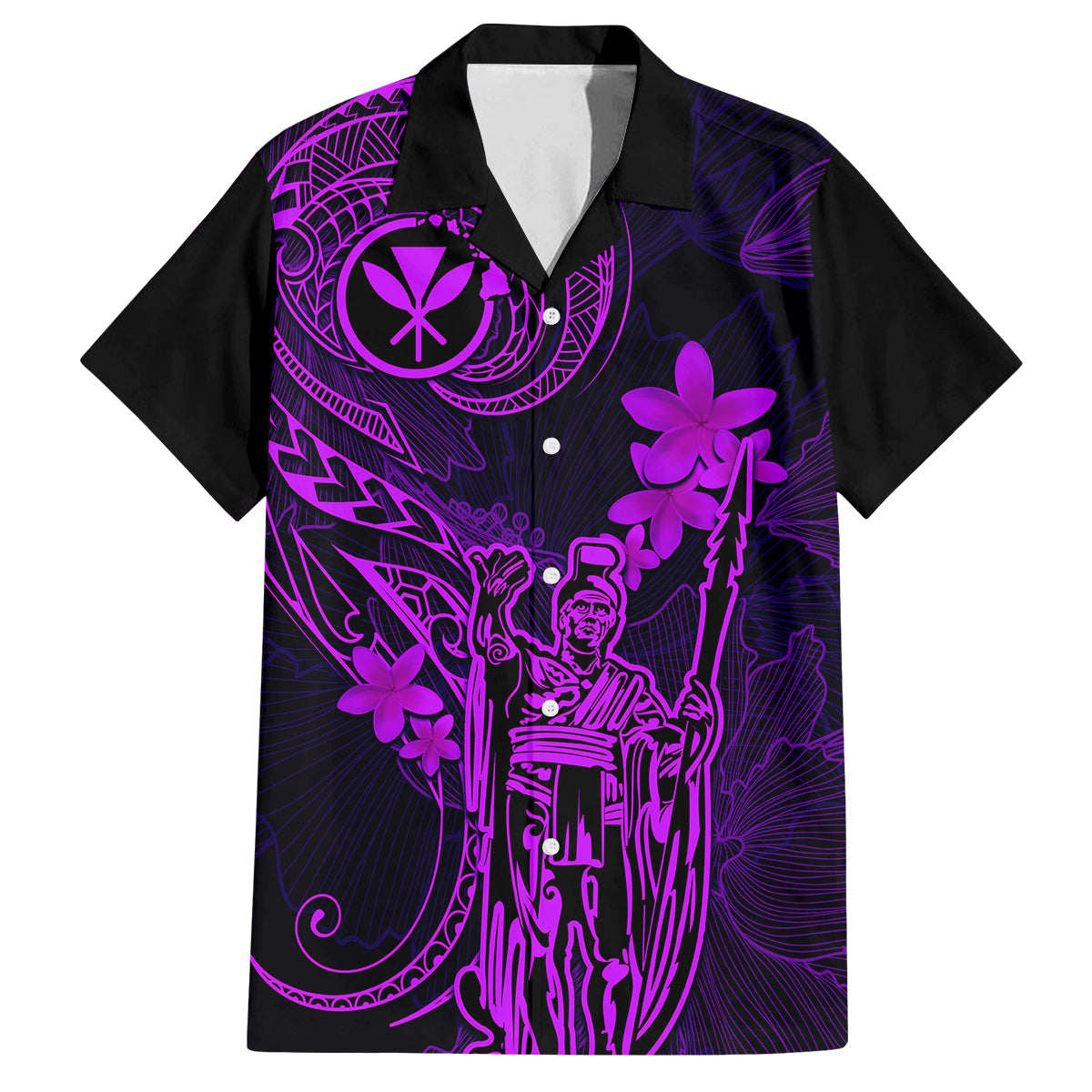 Hawaii Family Matching Off Shoulder Maxi Dress and Hawaiian Shirt King Kamehameha Mix Polynesian Plumeria Purple Version LT14 Dad's Shirt - Short Sleeve Purple - Polynesian Pride