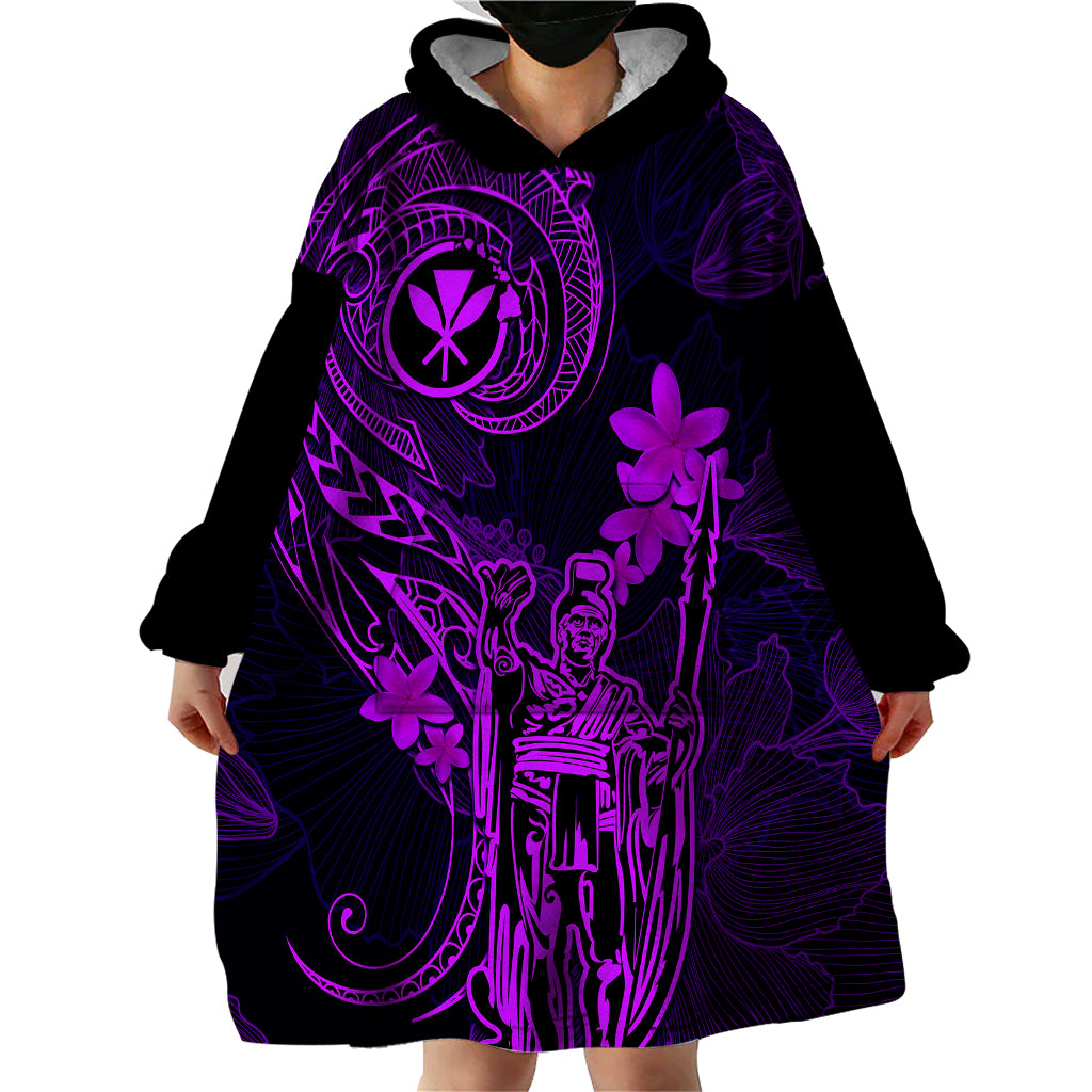 Hawaii Wearable Blanket Hoodie King Kamehameha Mix Polynesian Plumeria Purple Version LT14 - Polynesian Pride