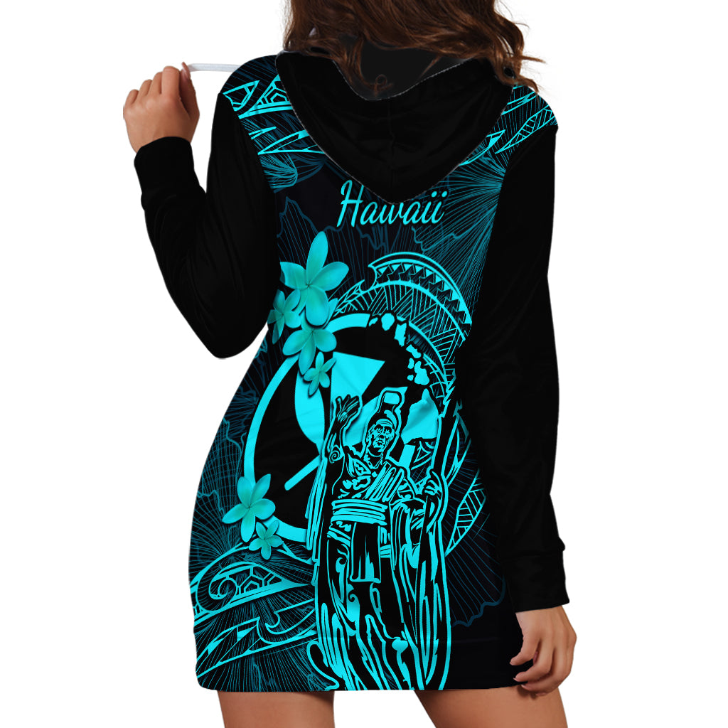 Hawaii Hoodie Dress King Kamehameha Mix Polynesian Plumeria Turquoise Version LT14 - Polynesian Pride