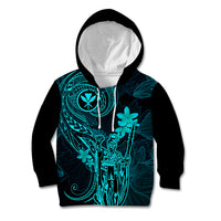 Hawaii Kid Hoodie King Kamehameha Mix Polynesian Plumeria Turquoise Version LT14 Turquoise - Polynesian Pride