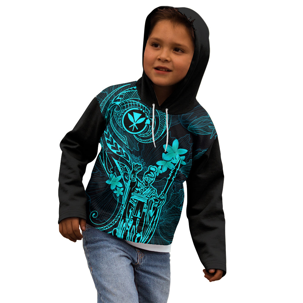 Hawaii Kid Hoodie King Kamehameha Mix Polynesian Plumeria Turquoise Version LT14 - Polynesian Pride