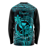Hawaii Long Sleeve Shirt King Kamehameha Mix Polynesian Plumeria Turquoise Version LT14 - Polynesian Pride