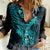 Hawaii Women Casual Shirt King Kamehameha Mix Polynesian Plumeria Turquoise Version LT14 Female Turquoise - Polynesian Pride