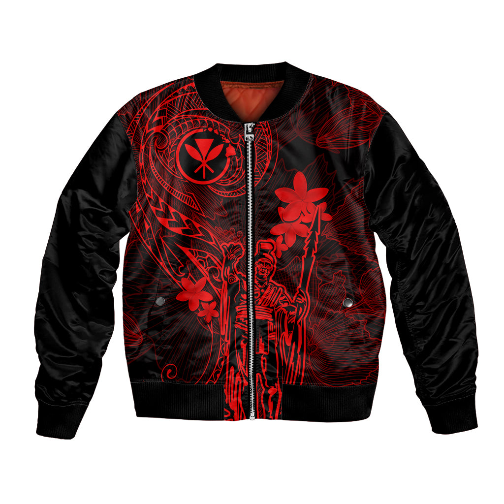 Hawaii Bomber Jacket King Kamehameha Mix Polynesian Plumeria Red Version LT14 Unisex Red - Polynesian Pride