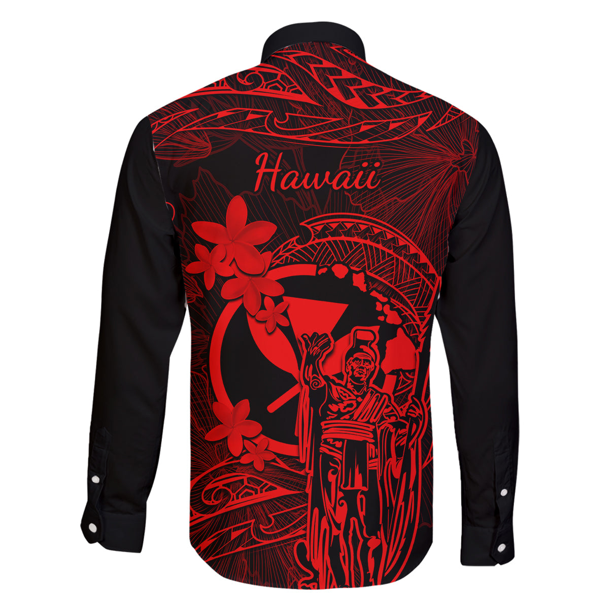 Hawaii Family Matching Short Sleeve Bodycon Dress and Hawaiian Shirt King Kamehameha Mix Polynesian Plumeria Red Version LT14 - Polynesian Pride
