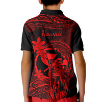Hawaii Kid Polo Shirt King Kamehameha Mix Polynesian Plumeria Red Version LT14 - Polynesian Pride