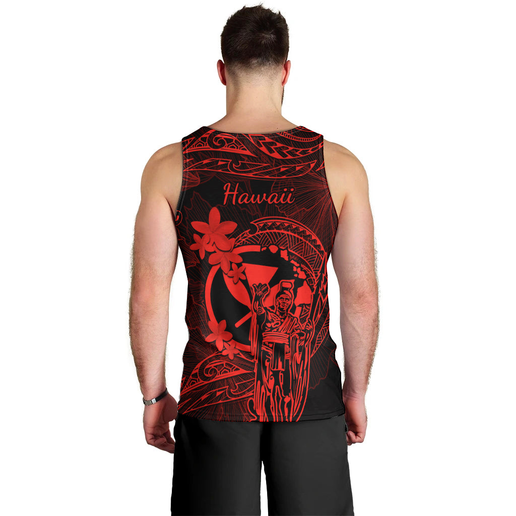 Hawaii Men Tank Top King Kamehameha Mix Polynesian Plumeria Red Version LT14 - Polynesian Pride