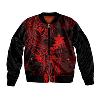 Hawaii Sleeve Zip Bomber Jacket King Kamehameha Mix Polynesian Plumeria Red Version LT14 Unisex Red - Polynesian Pride