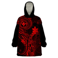 Hawaii Wearable Blanket Hoodie King Kamehameha Mix Polynesian Plumeria Red Version LT14 One Size Red - Polynesian Pride