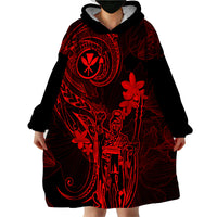 Hawaii Wearable Blanket Hoodie King Kamehameha Mix Polynesian Plumeria Red Version LT14 - Polynesian Pride