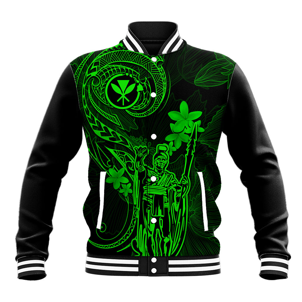Hawaii Baseball Jacket King Kamehameha Mix Polynesian Plumeria Green Version LT14 Unisex Green - Polynesian Pride