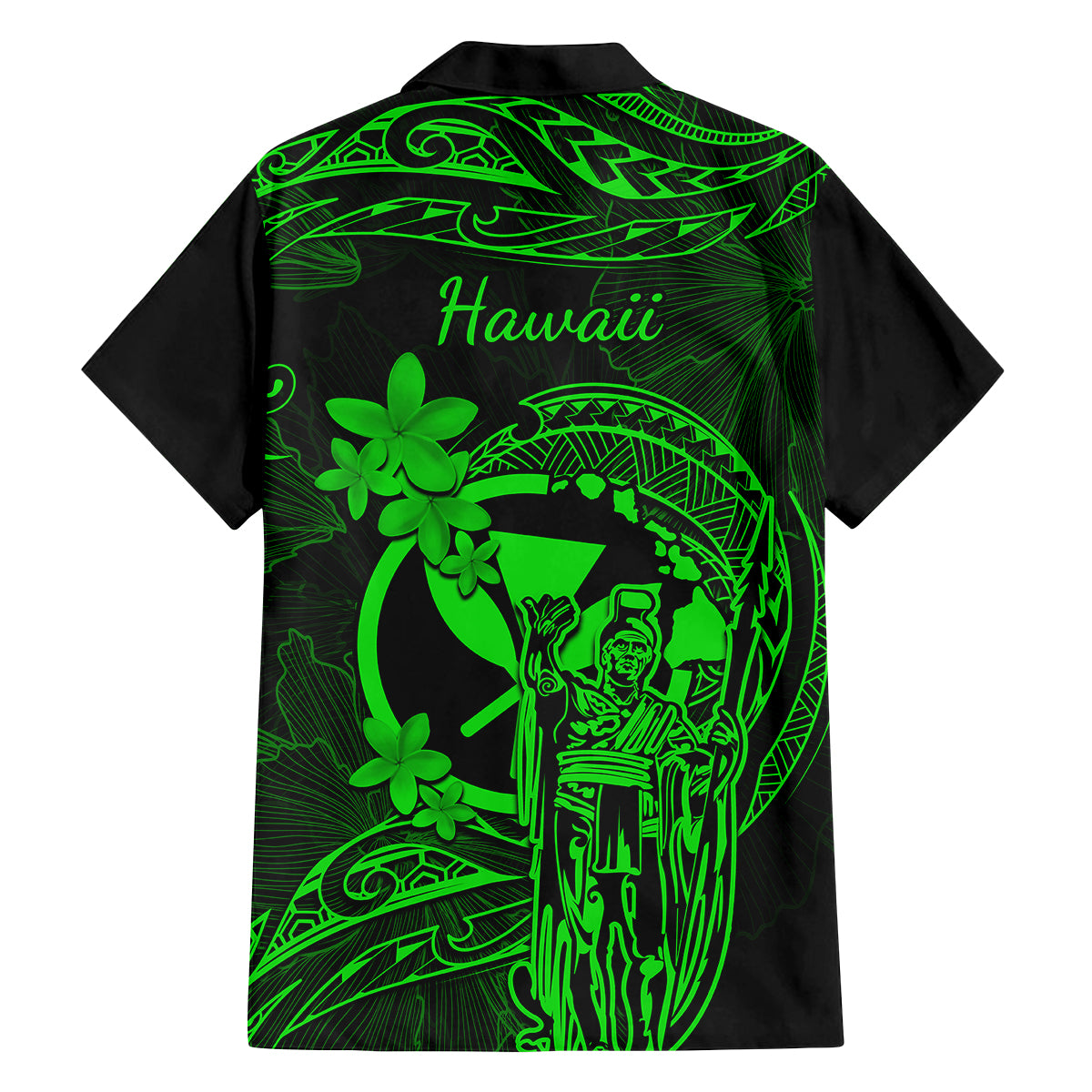 Hawaii Family Matching Off Shoulder Maxi Dress and Hawaiian Shirt King Kamehameha Mix Polynesian Plumeria Green Version LT14 - Polynesian Pride